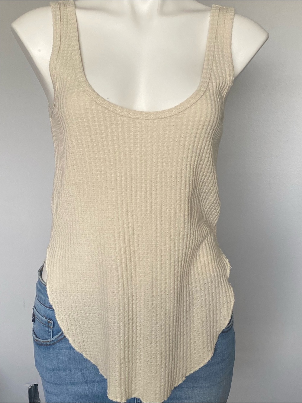 Carly Jean Los Angeles Cream Ribbed Scoop Tank
